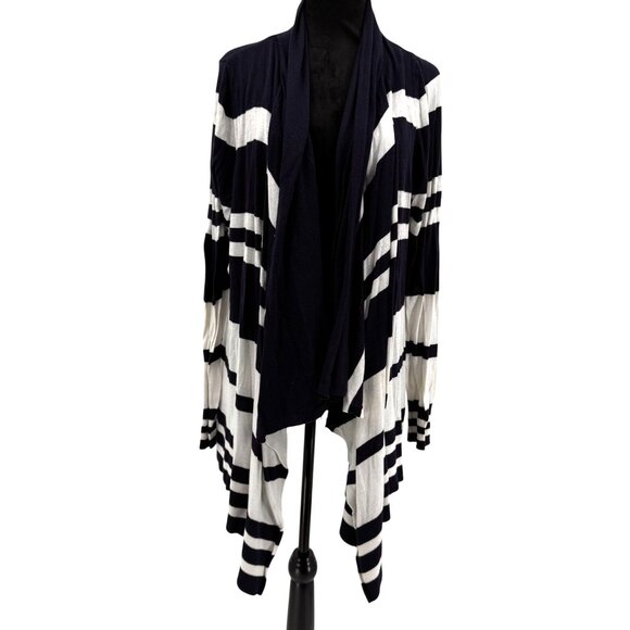 Lane Bryant Duster Cardigan Sweater Womens 18 Striped Open Navy Nautical‎ Beach - Picture 1 of 6